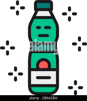 Plastic water bottle flat color line icon. Stock Vector