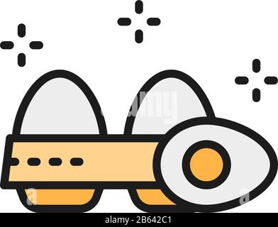 Eggs in cardboard box flat color line icon. Stock Vector