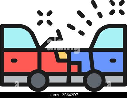 Accident, car crash flat color line icon. Stock Vector