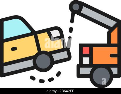 Evacuation car, tow truck flat color line icon. Stock Vector