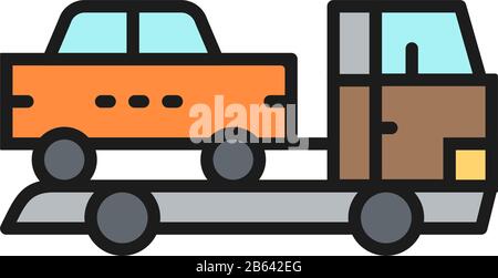 Tow truck, car evacuation flat color line icon. Stock Vector
