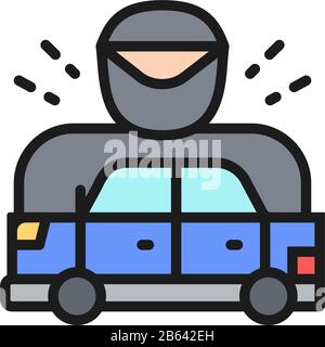 Car was stopped by policeman, racing car flat color line icon. Stock Vector