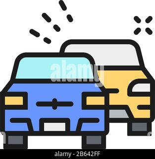 Overtaking, car traffic jam flat color line icon. Stock Vector