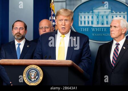 Washington, United States. 09th Mar, 2020. President Donald Trump speaks at the Coronavirus Task Force Press Conference. Credit: SOPA Images Limited/Alamy Live News Stock Photo