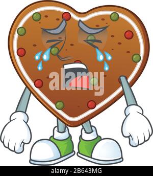 A Crying face of gingerbread love cartoon character design Stock Vector