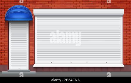 Exterior of shop facade with closed storefront Stock Vector