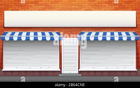 Exterior of shop facade with closed storefront Stock Vector