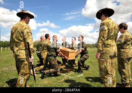 Fromelles ,France:17 Jul,2010 Practise the day before 18th July- reinterment of the Unknown Soldier (WWI) Pheasant Wood, Fromelles France  Jayne Russell/Alamy Stock Image Stock Photo
