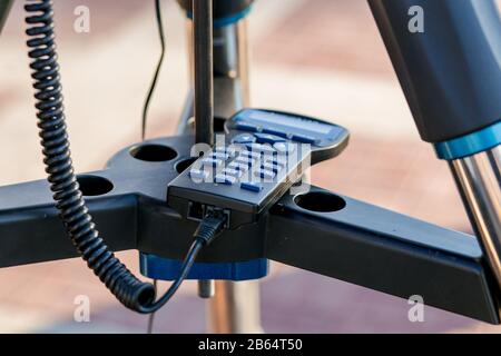 Wired remote control on tripod, the concept of electronical technology Stock Photo