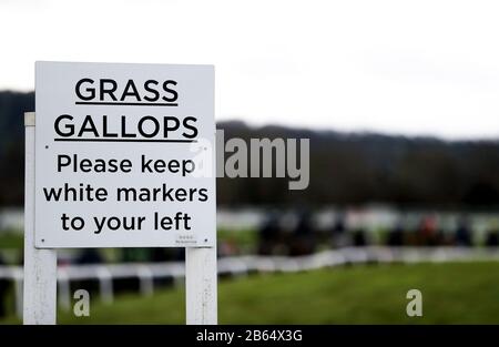 General view of the signage ahead of day one of the Cheltenham Festival at Cheltenham Racecourse, Cheltenham. Stock Photo