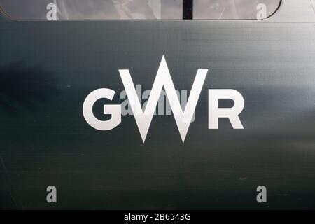 Close up of GWR logo on side of train carriage, Great Western Railway, UK Stock Photo