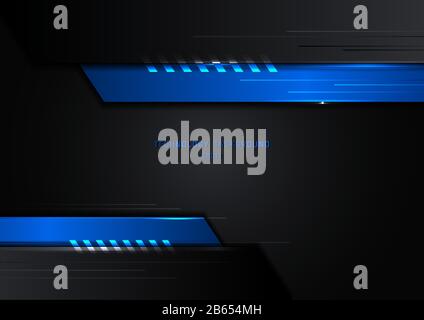 Abstract technology concept geometric black and blue with lighting on dark background. Vector illustration Stock Vector