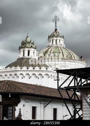 Dual domes of La Compañía church Quito, Ecuador Stock Photo
