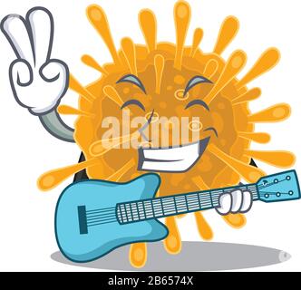 Supper cool coronaviruses cartoon playing a guitar Stock Vector