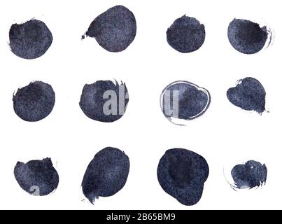 Black ink hand painted circles isolated on white ready Stock Photo