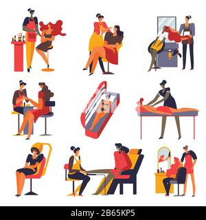 Nails studio and beauty salon, solarium and massage, hairdressing Stock Vector