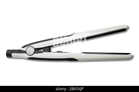 Curling iron with ceramic plates isolated on white background Stock Photo