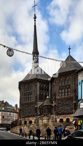 France, Calvados , Basse-Normandie, One of Honfleur's major sites, Saint Catherine's church is France's largest timber-built church with a separate bell tower.15th century Stock Photo