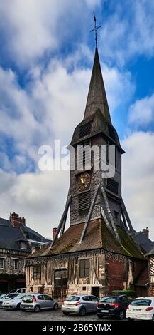 France, Calvados , Basse-Normandie, One of Honfleur's major sites, Saint Catherine's church is France's largest timber-built church the separate bell tower.Dating back to the 15th century, Stock Photo