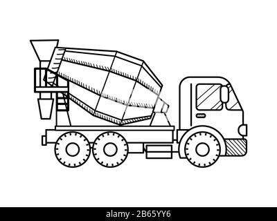 Coloring page outline of concrete mixer. Construction vehicles. Coloring book for kids. Stock Vector