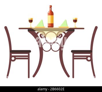 Wine bottle and napkins on table, cafe or restaurant furniture Stock Vector