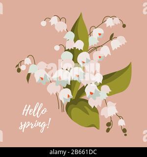 Spring vector illustration with flowers, white cute lilies of the valley Stock Vector