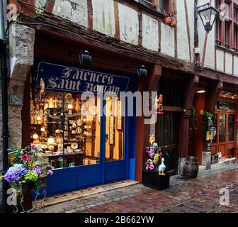 France, Normandy, Upper Normandy, Seine Maritime Rouen, , stained glass window workshop , in the old city. Stock Photo