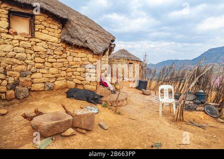 Lesotho traditional House - Basotho hut Stock Photo