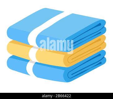 Bath towels stack, bathroom textile objects pile Stock Vector