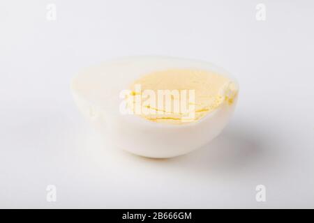 High Angle View Of Boiled Egg On White Background Stock Photo