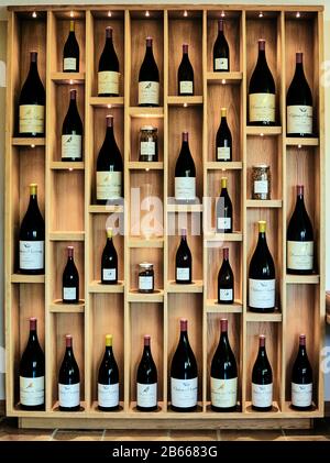 Europe, France Chalon-sur-Saône city, Bourgogne-Franche-Comté, department, Wine Bottles Arranged On Shelves In Store Stock Photo