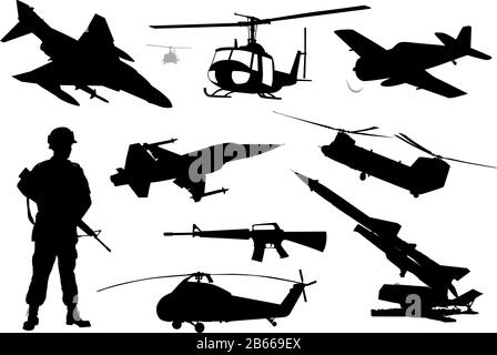 Collection of military silhouettes .Vector EPS 10 Stock Vector