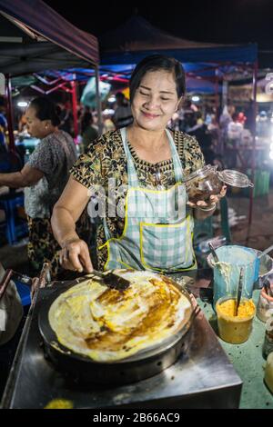 Street market in the Hpa An, Myanmar, Asia. Stock Photo