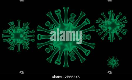 Green 3d render virus on a black background. Stock Photo