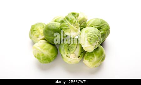 Heap of brussels sprouts on white background Stock Photo