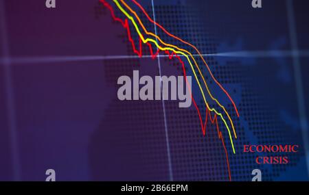 Electronic chart graph of the stock market fluctuations on the screen, economic crisis concept Stock Photo