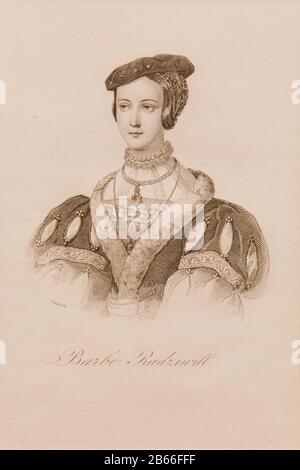 Engraving portrait of Barbara Radziwiłł Queen of Poland and Grand Duchess of Lithuania. Black panna of Nesvizh Stock Photo