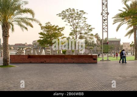 Dubai / UAE - March 9, 2020: Riverland inscription in Dubai Parks and Resorts. 'Riverland' word, sign Stock Photo