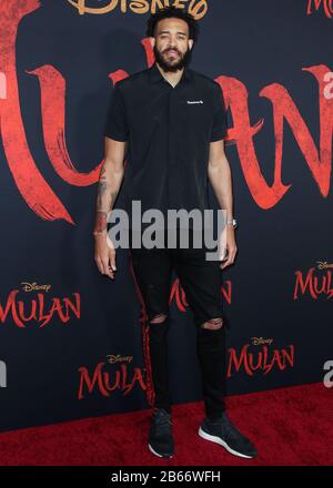 Hollywood, United States. 09th Mar, 2020. HOLLYWOOD, LOS ANGELES, CALIFORNIA, USA - MARCH 09: JaVale McGee arrives at the World Premiere Of Disney's 'Mulan' held at the El Capitan Theatre and Dolby Theatre on March 9, 2020 in Hollywood, Los Angeles, California, United States. (Photo by Xavier Collin/Image Press Agency)