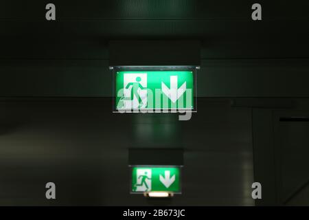 Close up shot of an emergency exit sign Stock Photo