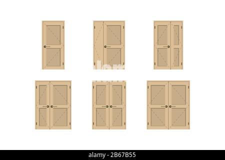 Wooden doors set. Design interior. Vector illustration. Stock Vector