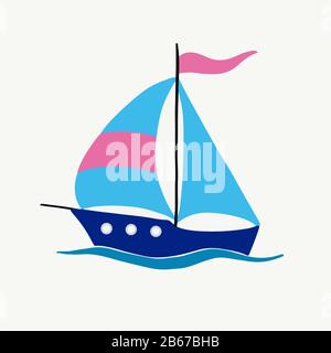 Vector image of a bright sailling ship on a white background. For the design of postcards with sea views, prints on covers and t-shirts, stikers on Stock Vector