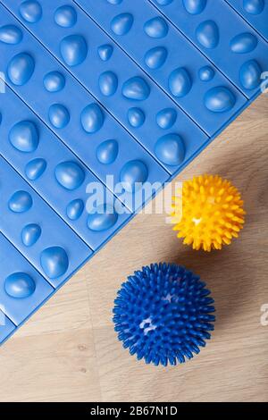 massage rubber balls, mat and roller for self massage and reflexology