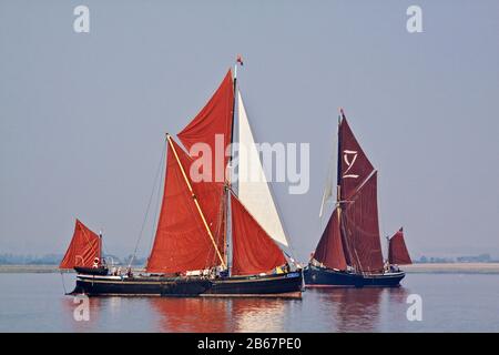 Thames sailing barges Centaur and Lady Daphne in full sail Stock Photo