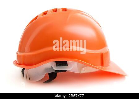 orange construction helmet isolated on white background Stock Photo