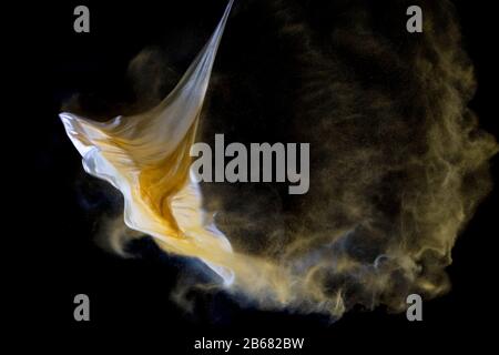 Bursting balloon full of coloured powder and glitter on a black background Stock Photo