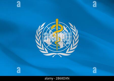 World Health Organization flag, graphic elaboration, WHO Stock Photo