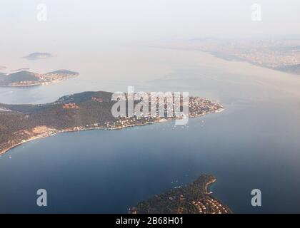 Aerial View from airplane of Istanbul Prince Islands, Turkey Stock Photo