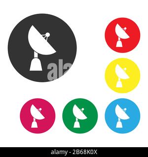 Set of color icons for the satellite dish. Simple flat design for websites and apps Stock Vector