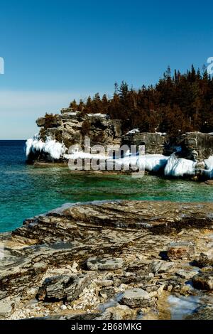 Bruce Peninsula National Park Georgian Bay Tobermory Ontario Canada. The Grotto Stock Photo